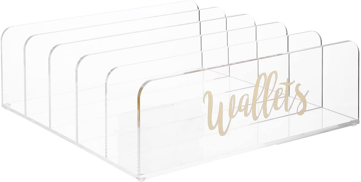 Countertop Clear 5-Section Wallet Holder Closet Storage Organizer and Display Rack Acrylic Purse Display Stand