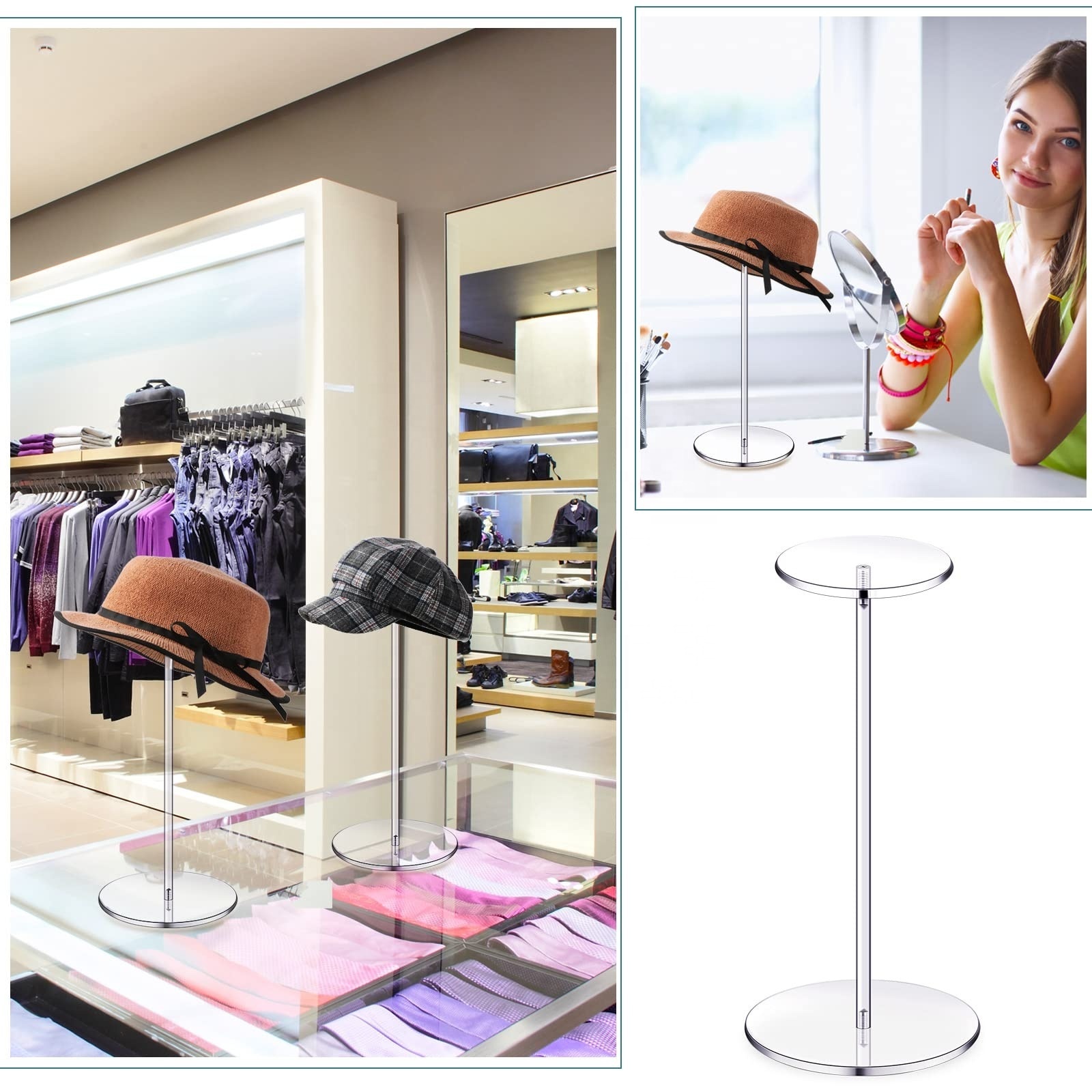 Factory Wholesale Clear Hat Pedestal Stand Round Acrylic Hat Stand Wig Holder Rack Decorative Hat Display Stand