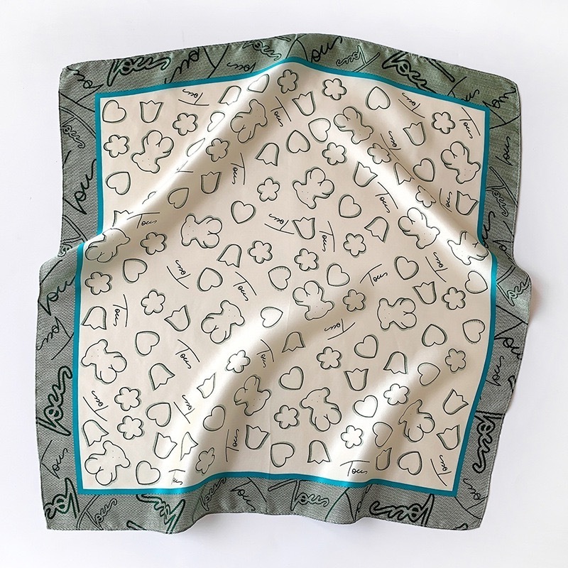 Summer New Arrival Custom Design Logo Printing Small Square 53cm Mulberry Silk Head Scarf for Women