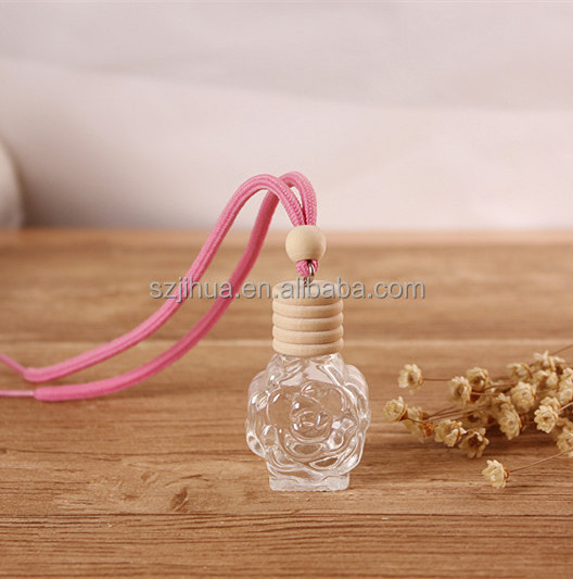 12ml Wholesale Rose Glass Perfume Bottle Car Aroma Hanging Empty Car Fragrance Diffuser