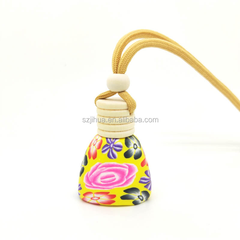 12ml wooden cap colorful Flower Printing vase Car Perfume Diffuse bottle  polymer clay  Glas Bottle