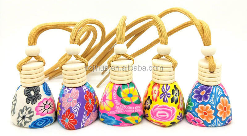 12ml wooden cap colorful Flower Printing vase Car Perfume Diffuse bottle  polymer clay  Glas Bottle