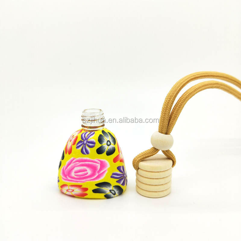 12ml wooden cap colorful Flower Printing vase Car Perfume Diffuse bottle  polymer clay  Glas Bottle