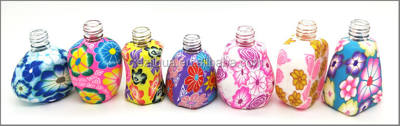 12ml wooden cap colorful Flower Printing vase Car Perfume Diffuse bottle  polymer clay  Glas Bottle