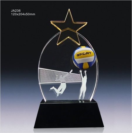 New design Optical K9 glass custom Volleyball Plaque Crystal Trophy Award for souvenir gifts JA236