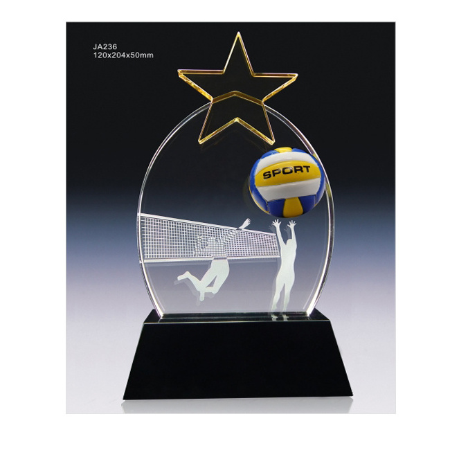 New design Optical K9 glass custom Volleyball Plaque Crystal Trophy Award for souvenir gifts JA236