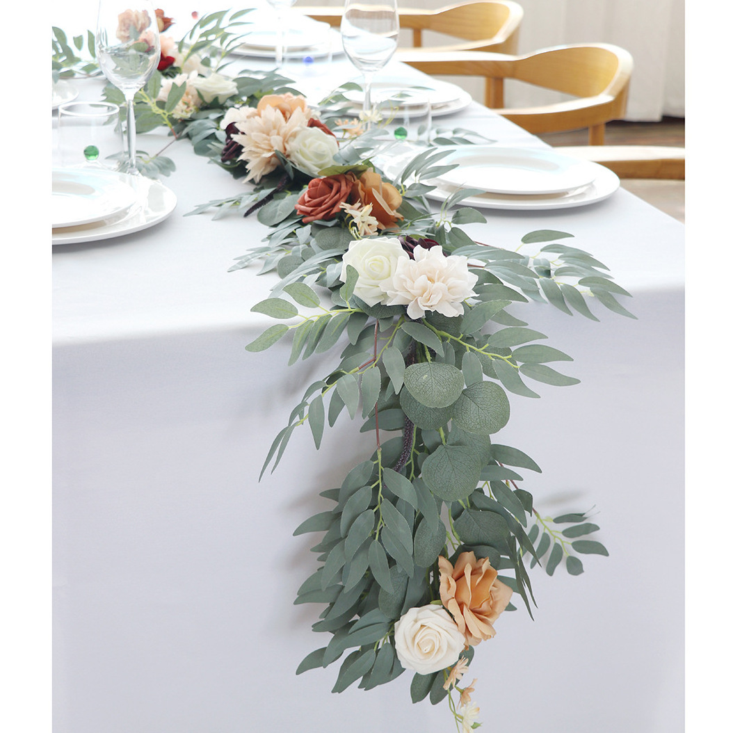 white silk fakes roses artificial flowers wedding table vines garlands decor hanging flower rose garland for wedding