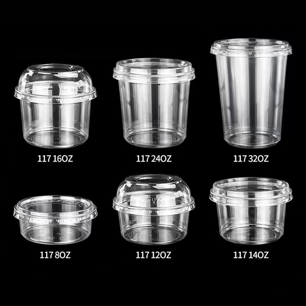 Disposable Plastic Food Packing Bowl PET Deli Cup Food Containers transparent Plastic Bowl Round with lid