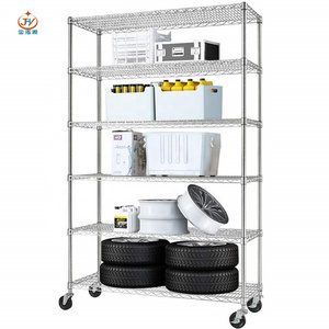 60"W x 21"D x 87"H Cheap Price Chrome Plated Shelf 6 Tier Heavy Duty Metal Wire Shelving Units on Castors