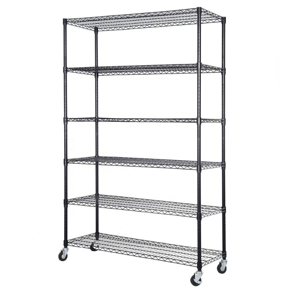 Warehouse storage stainless steel line net wire mesh shelf chrome plating anti-static household display rack with wheels