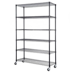 Warehouse storage stainless steel line net wire mesh shelf chrome plating anti-static household display rack with wheels