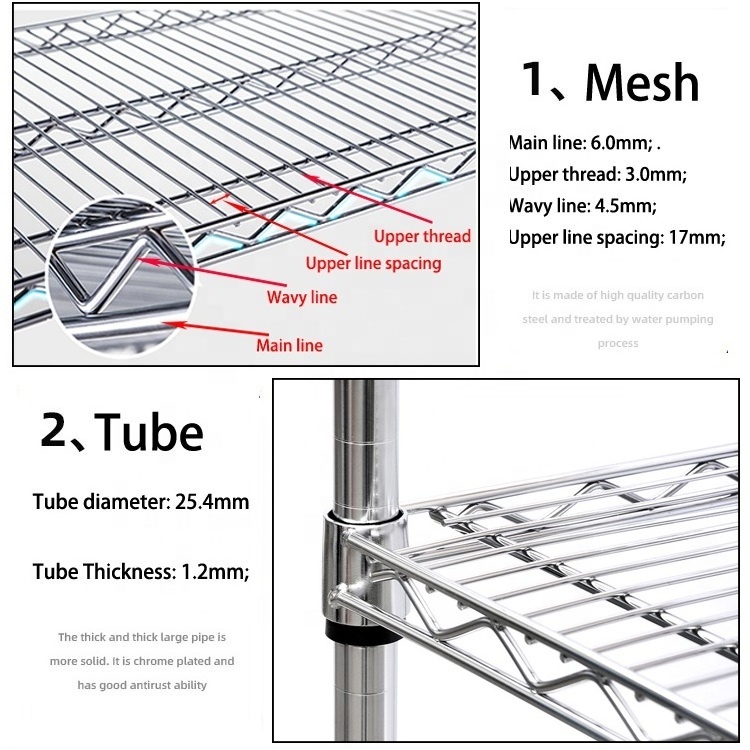 Warehouse storage stainless steel line net wire mesh shelf chrome plating anti-static household display rack with wheels