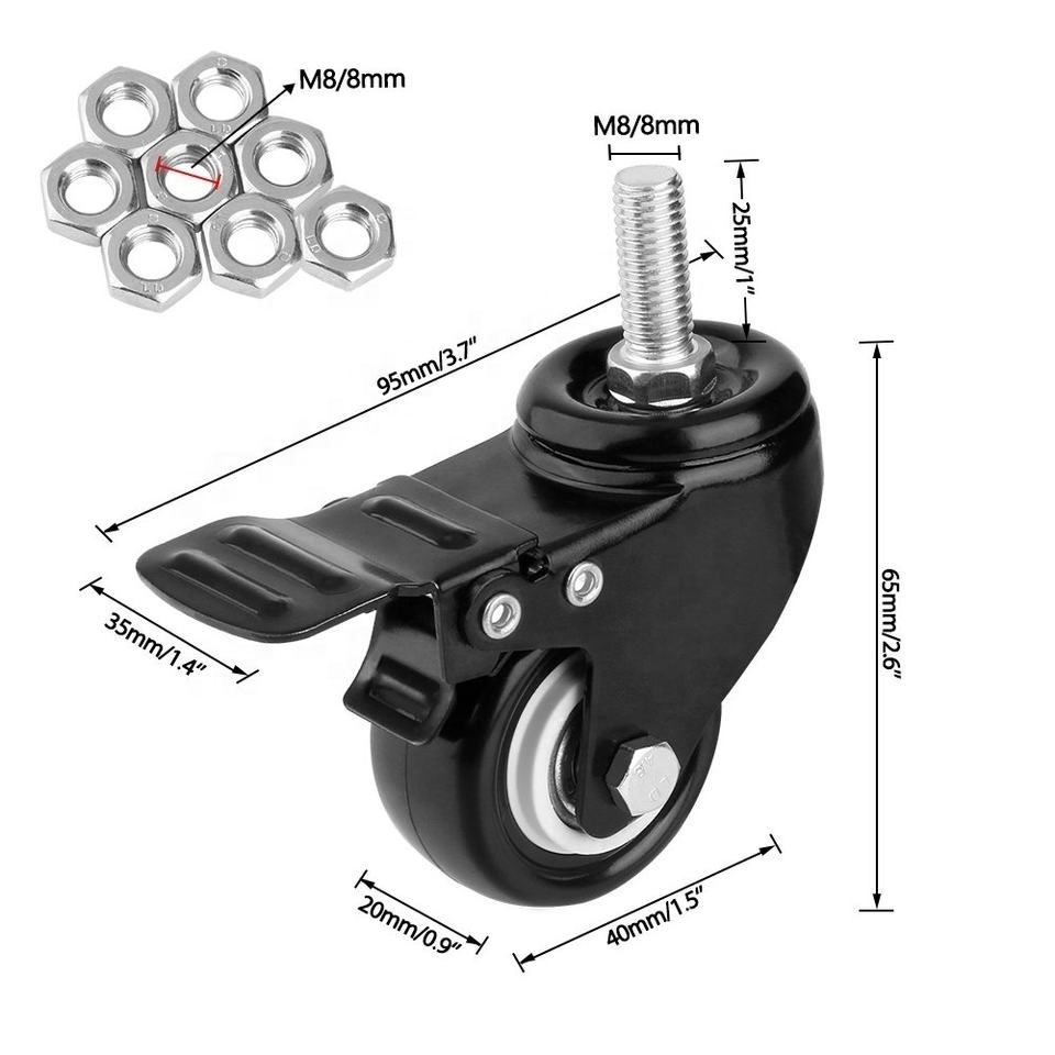 Heavy Duty Swivel Caster with Brake for Shopping Carts, Trolley, Workbench, Furniture