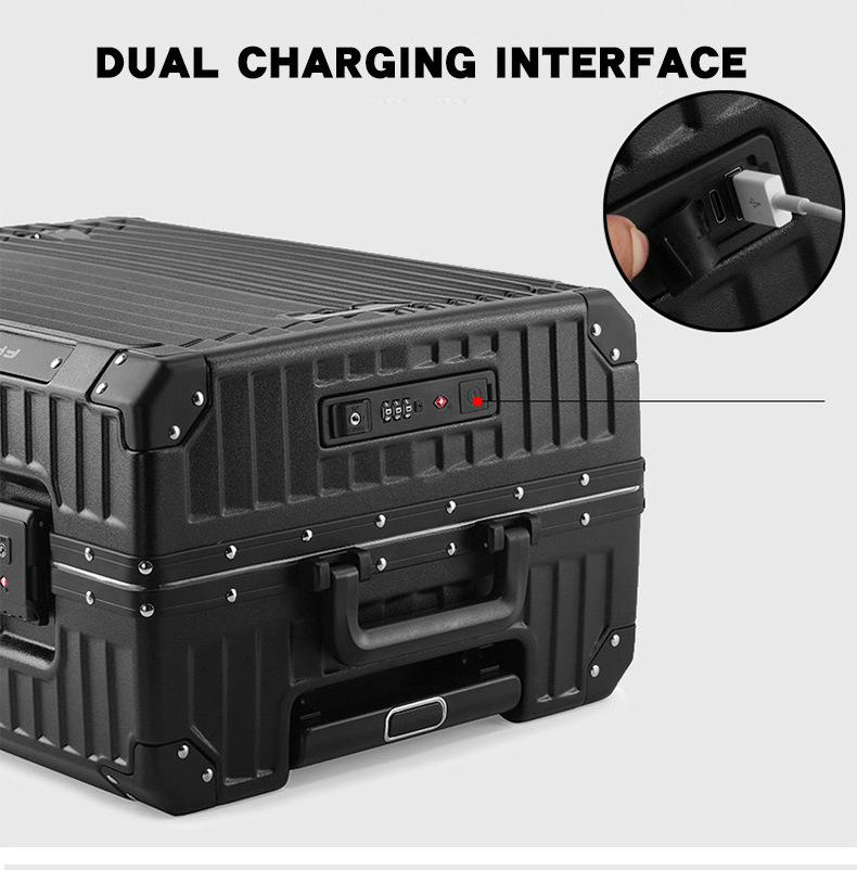 Abs Suitcases 20inch Luxury Suitcases front pocket  Luggage with TSA Lock Cup Holder Phone Holder & 2 type USB Charge