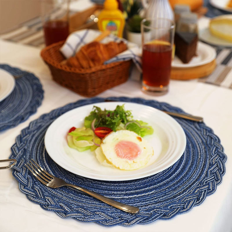 Individuales Para Comedor Blue Placemat Round Braided Woven Placemats Place Mats Wholesale Round Table Mats Set De Table Rond