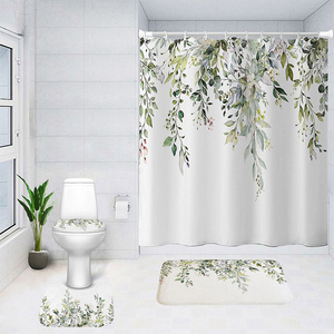 Cortinas De Banos Set De Rideaux De Douche Designer Luxury Shower Curtain Set And Bath Rug Set Washable For Bathroom