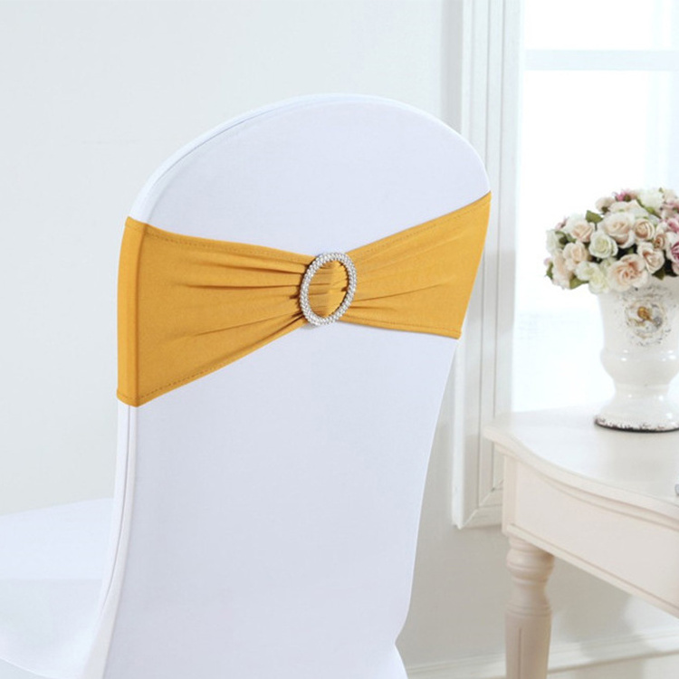 Wholesale Banquet Spandex Chair Sash Knot Wedding Bow Chair Sashes Gold Ties Backs Wedding Decorative Bows For Chairs