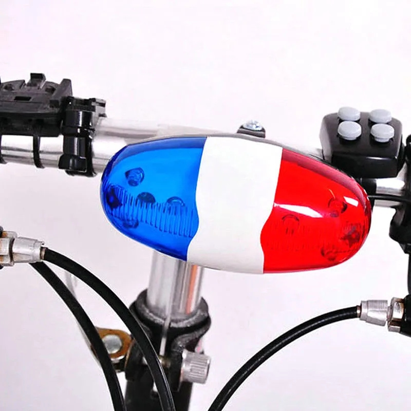 6 LED 4 Tone Sounds Bicycles Bell Police Car Light Electronic Horn Siren for Kid Children Bike Scooter Cycling Lamp