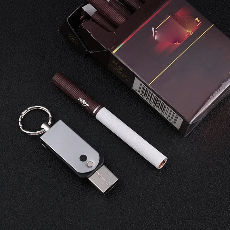 Portable Electric Novelty Lighter Windproof Environmental Protection Tool USB Charging Lighter Flameless No Gas Keychain Lighter