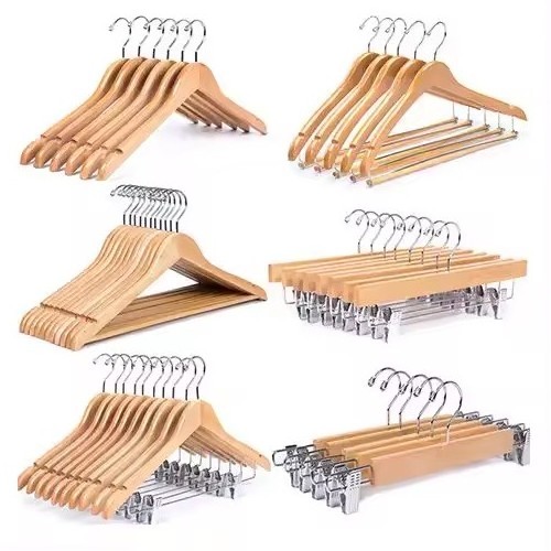 Custom LOGO Premium Suit Hanger Clothes Storage Pants Coat Hangers Natural Eucalyptus Wooden Hangers with Shoulder Grooves