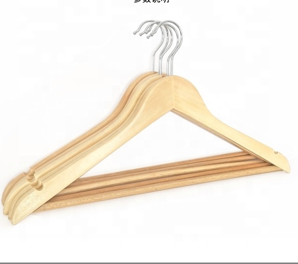 Custom LOGO Premium Suit Hanger Clothes Storage Pants Coat Hangers Natural Eucalyptus Wooden Hangers with Shoulder Grooves