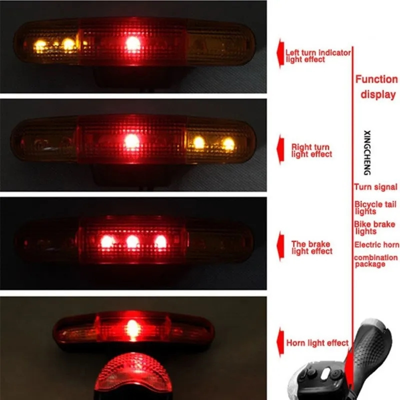 7 LED Bicycle Bike Turn Signal Directional Brake Light Lamp 8 sound Horn Fixed mount Set Bicycle Light