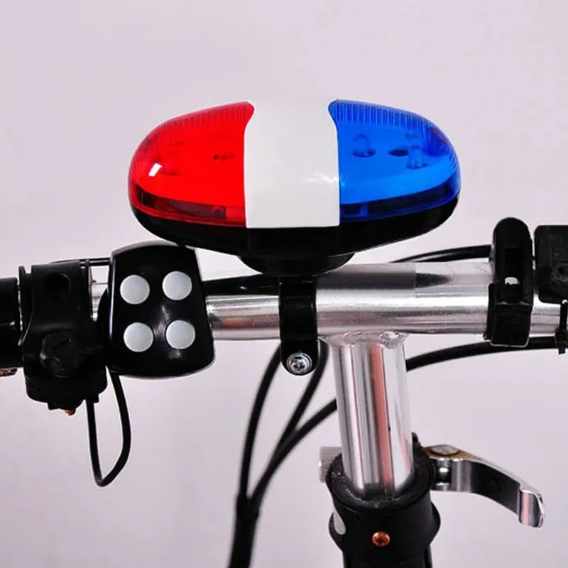 6 LED 4 Tone Sounds Bicycles Bell Police Car Light Electronic Horn Siren for Kid Children Bike Scooter Cycling Lamp