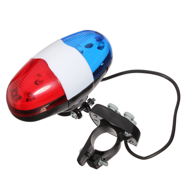 6 LED 4 Tone Sounds Bicycles Bell Police Car Light Electronic Horn Siren for Kid Children Bike Scooter Cycling Lamp