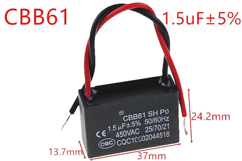 Cbb61 Capacitor For Ceiling Fan 1.5Uf 2Uf 450V Generator Capacitor