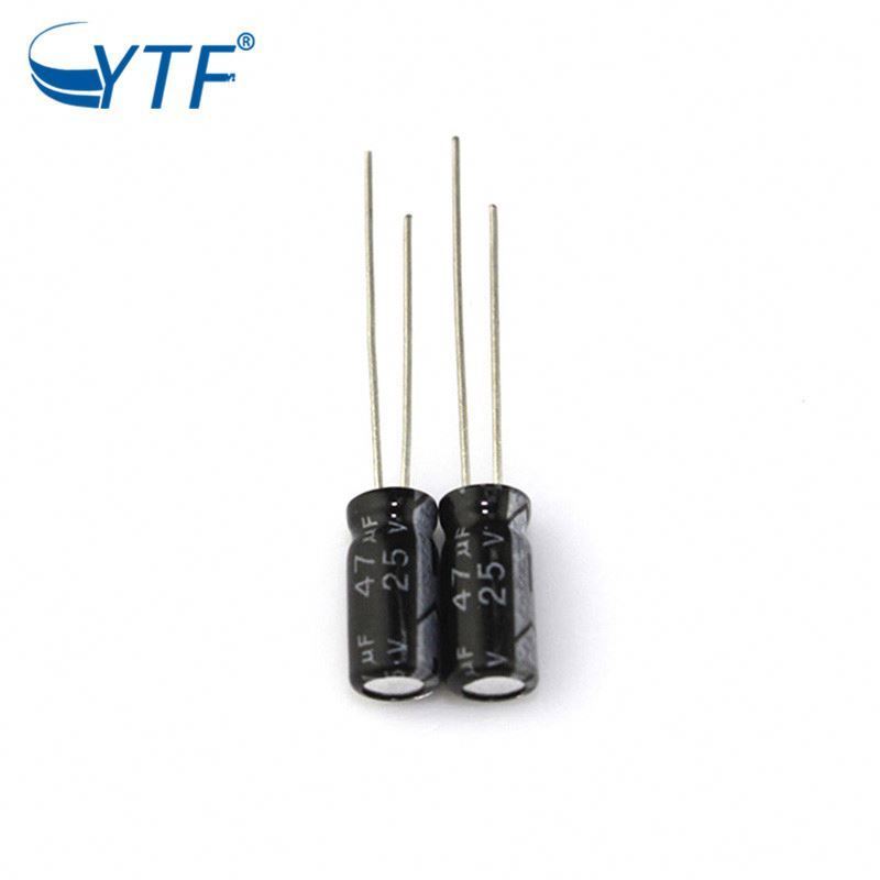 Factory Wholesale Electronic Components Long Life High Frequency Capacitor 47Uf 25V Radial Aluminum Electrolytic Capacitor