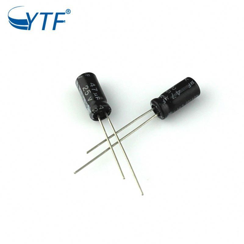 Factory Wholesale Electronic Components Long Life High Frequency Capacitor 47Uf 25V Radial Aluminum Electrolytic Capacitor