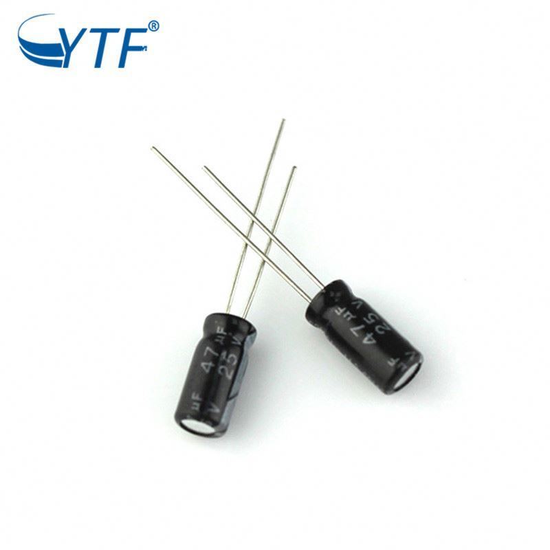 Factory Wholesale Electronic Components Long Life High Frequency Capacitor 47Uf 25V Radial Aluminum Electrolytic Capacitor