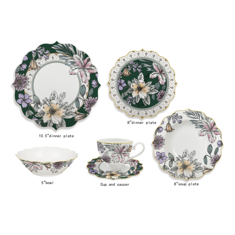 wholesale price China Factory OEM ODM luxury white modern decal padprinting porcelain dinner plates set ceramic dinnerware sets