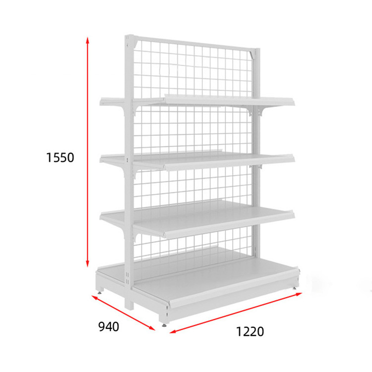 Metal Grocery Store Gondola Supermarket Shelf Gondola Shelving Grid Convenience Store Wire White Shelving Gondola Mesh Shelves