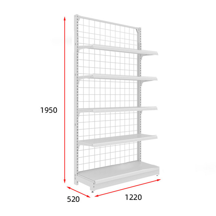 Metal Grocery Store Gondola Supermarket Shelf Gondola Shelving Grid Convenience Store Wire White Shelving Gondola Mesh Shelves