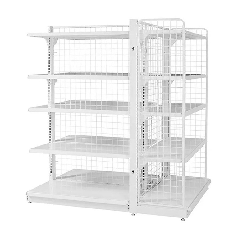 Metal Grocery Store Gondola Supermarket Shelf Gondola Shelving Grid Convenience Store Wire White Shelving Gondola Mesh Shelves