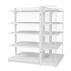 Metal Grocery Store Gondola Supermarket Shelf Gondola Shelving Grid Convenience Store Wire White Shelving Gondola Mesh Shelves