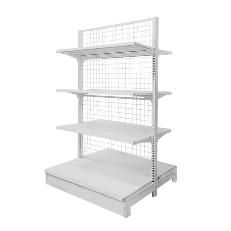 Metal Grocery Store Gondola Supermarket Shelf Gondola Shelving Grid Convenience Store Wire White Shelving Gondola Mesh Shelves