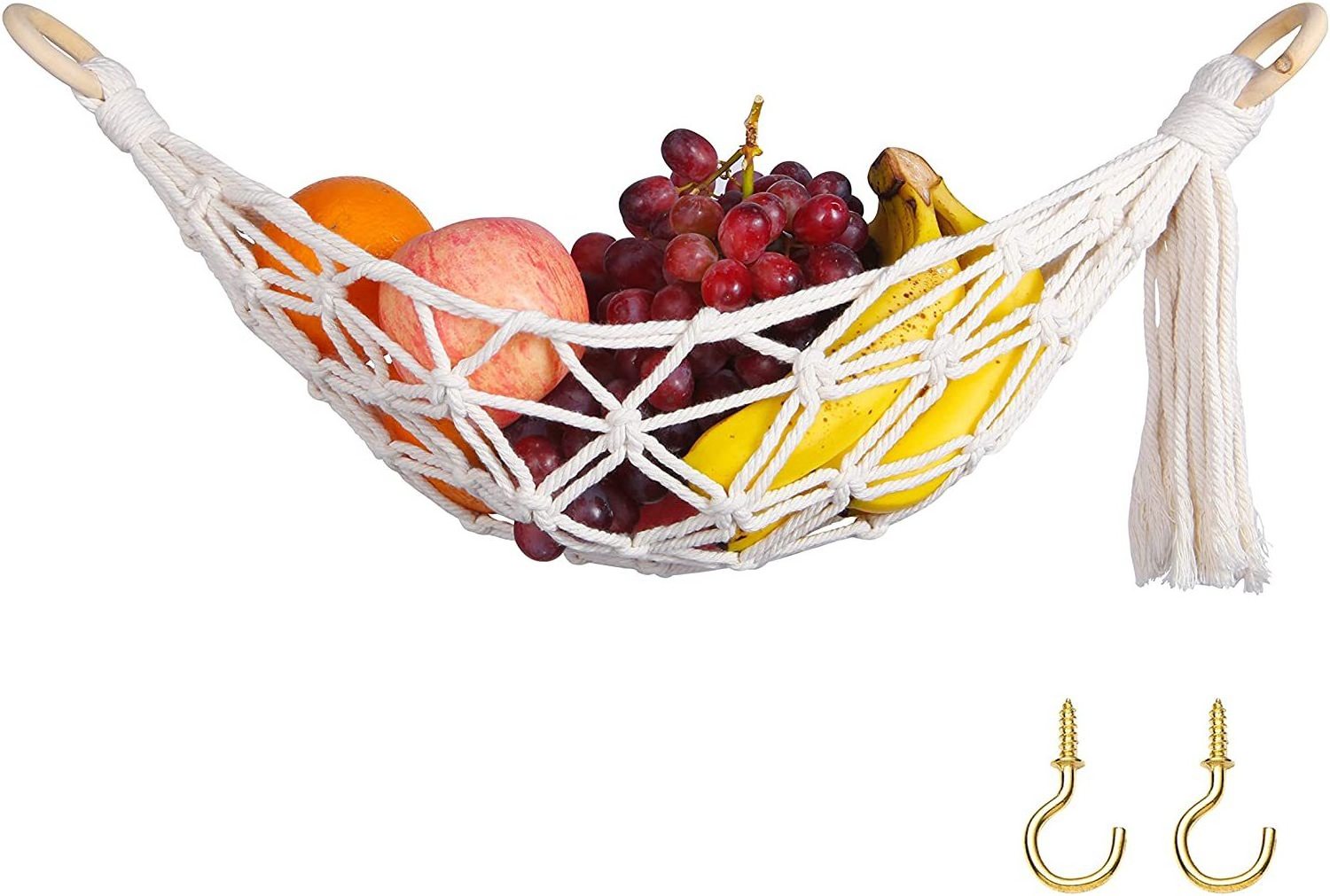 Macrame Fruit Hammock Under Cabinet - Banana Hammock for Boho Kitchen Decor