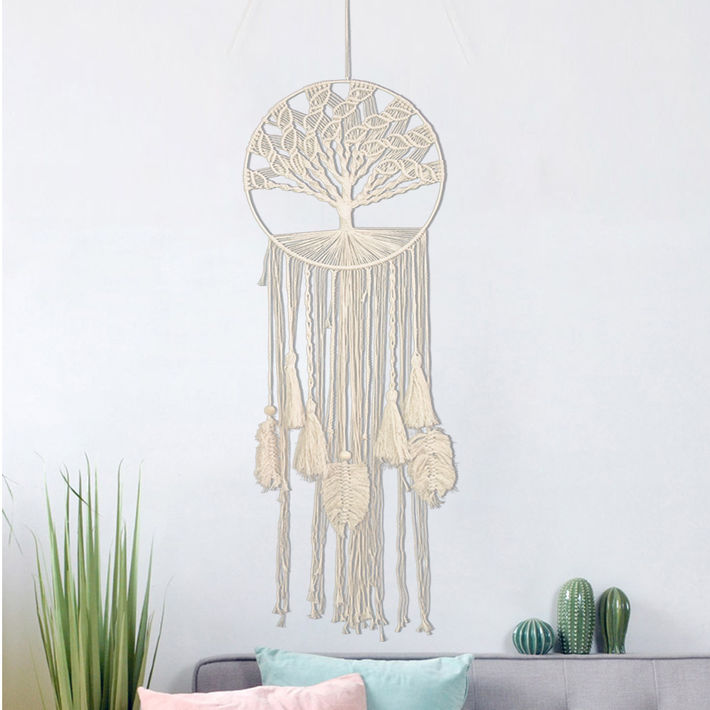 Boho Chic Bohemian Macrame Wall Hanging Wall Art Decor Natural Cotton Cord Woven Hippie Tapestry