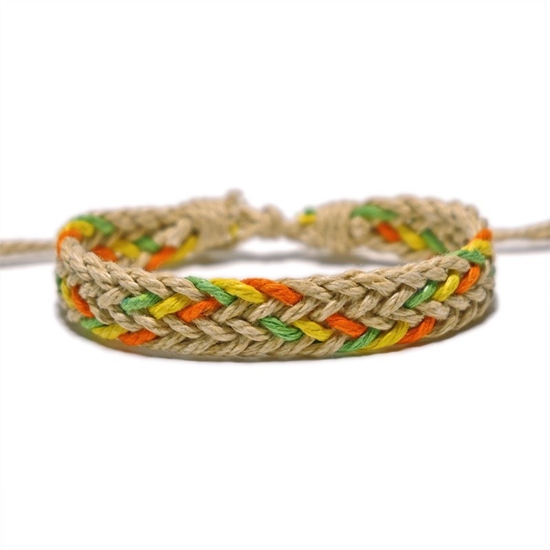 Colorful simple stylish versatile hand-woven cotton and hemp rope charm bracelet