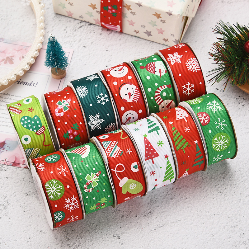 Christmas Ribbon 2cm Christmas Gift Decorative Designer Printed Polyester Solid Grosgrain Ribbon Polyester Ribbon for christmas