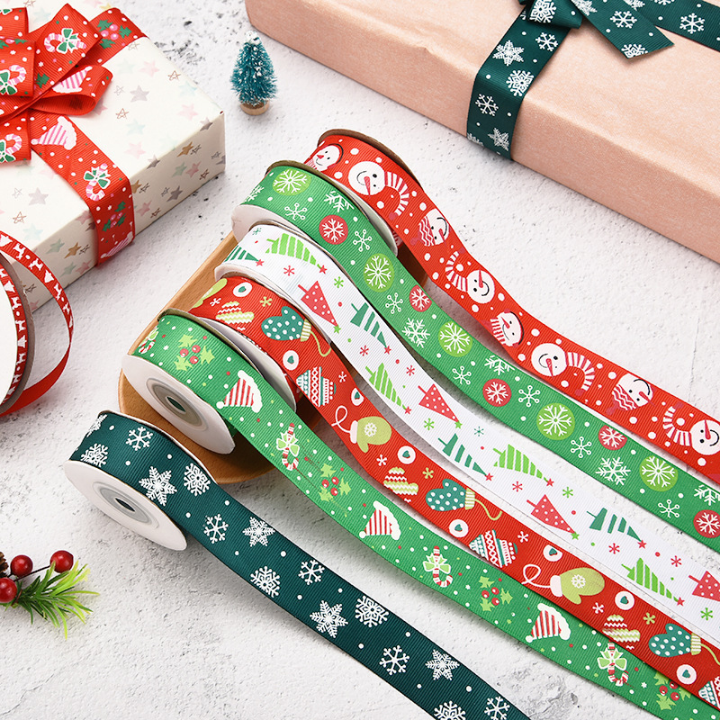 Christmas Ribbon 2cm Christmas Gift Decorative Designer Printed Polyester Solid Grosgrain Ribbon Polyester Ribbon for christmas