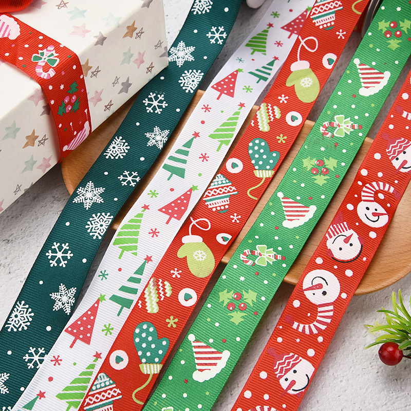 Christmas Ribbon 2cm Christmas Gift Decorative Designer Printed Polyester Solid Grosgrain Ribbon Polyester Ribbon for christmas