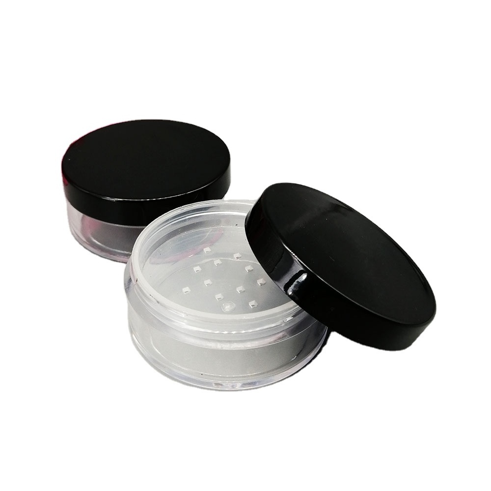 30ml plastic black cover loose powder jar cosmetic packaging container with inner sieve Loose powder filled empty bottles