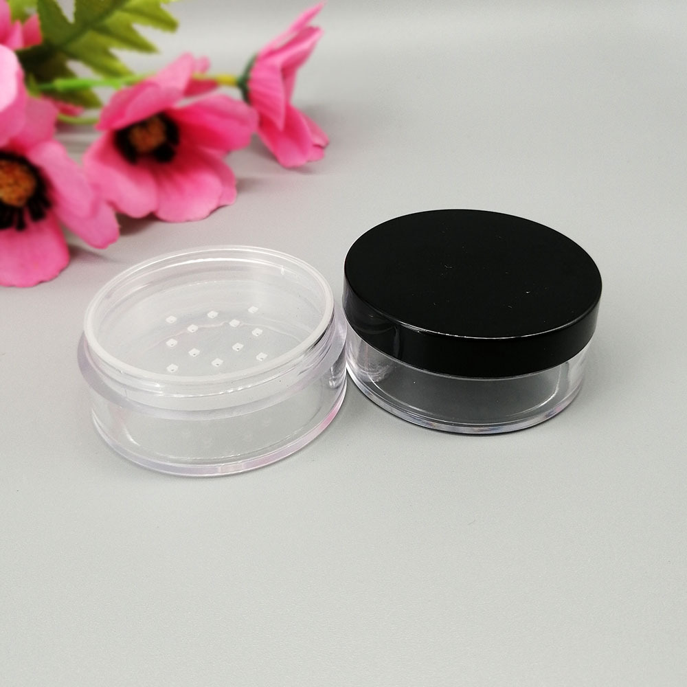 30ml plastic black cover loose powder jar cosmetic packaging container with inner sieve Loose powder filled empty bottles