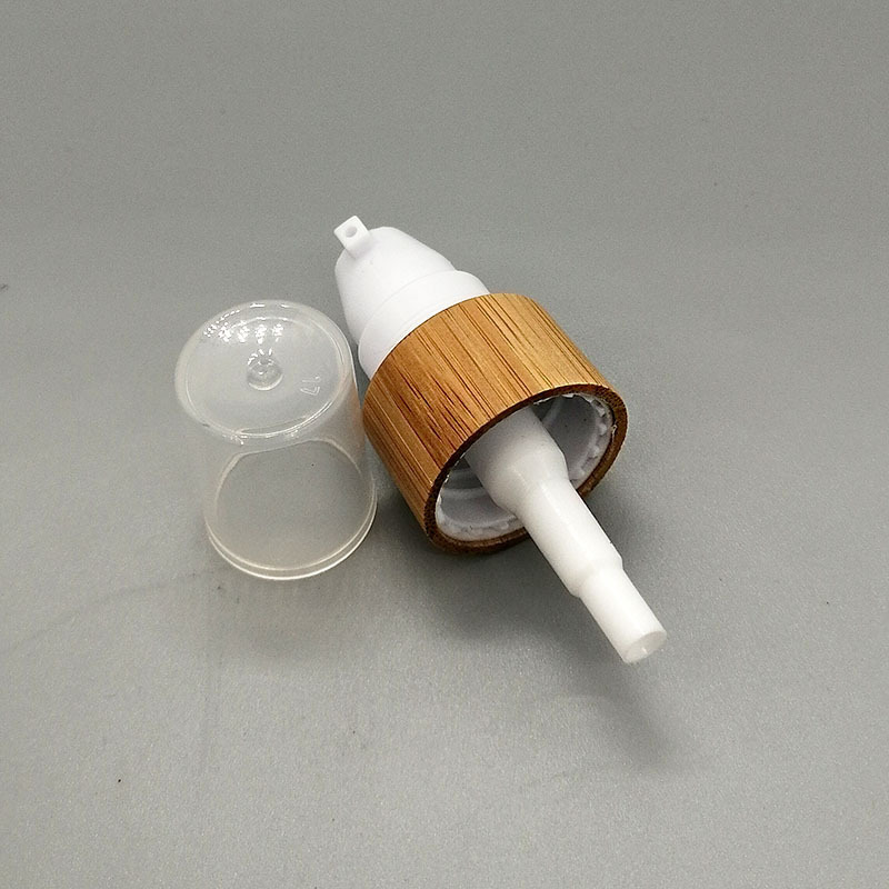 Cosmetic bottle plastic emulsion pump bamboo wood perfume spray cap 18/20/24/28 mm/410