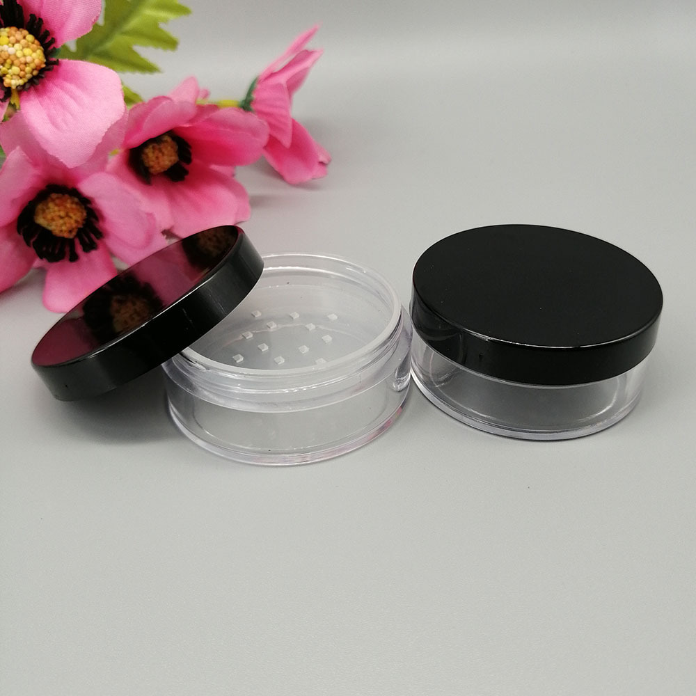 30ml plastic black cover loose powder jar cosmetic packaging container with inner sieve Loose powder filled empty bottles