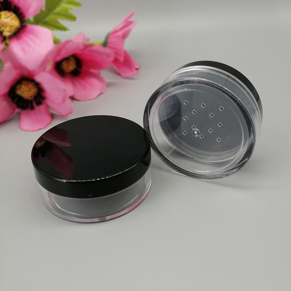 30ml plastic black cover loose powder jar cosmetic packaging container with inner sieve Loose powder filled empty bottles