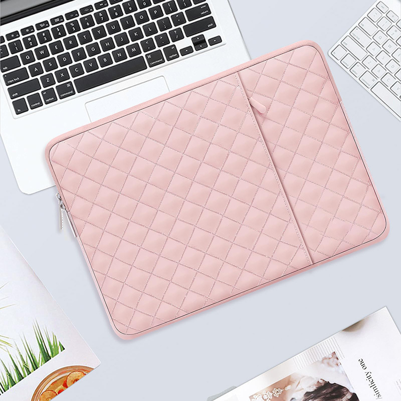 Premium Leather Slim Laptop Carrying Sleeve Computer Cover Repellent Protective Square Quilted Vertical Laptop Bag Small Case